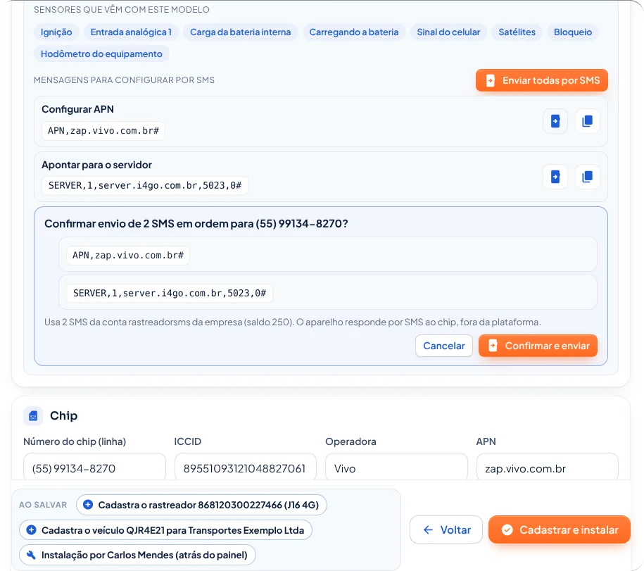 Mensagens de configuração por SMS prontas para enviar